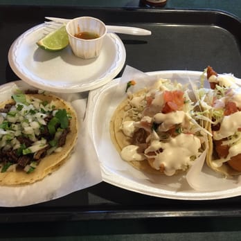 Taco Nazo - Fish tacos & an order of carne asada! So amazingly good ESP when you drench it with hot sauce! Love my tapatío!! - Seafood Near Me - Walnut, California