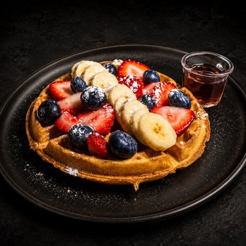 Krave Cafe - Belgian Waffle with fruit - Cafes Near Me - Los Angeles, California Krave Cafe - Belgian Waffle with fruit - Cafes Near Me - Los Angeles, California
