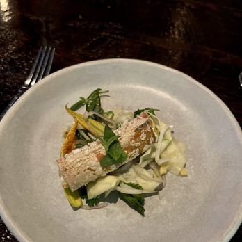 Dirt Candy - Zucchini: squash blossoms, thai chilis, torn zucchini and mint salad - Vegetarian Near Me - New York, New York