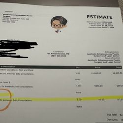 Aesthetic Enhancements Plastic Surgery & Laser Center - My paperwork provided stating the 150$ was a DEPOSIT . No where is it listed as "consultation fee".