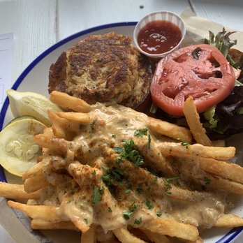 Matt's Fish Camp Lewes - Crab Cake Sand-which with crabby fries - Seafood Near Me - Lewes, Delaware Matt's Fish Camp Lewes - Crab Cake Sand-which with crabby fries - Seafood Near Me - Lewes, Delaware
