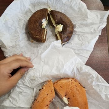 New York Bagels - Pumpernickel with veggie cream cheese and cranberry with regular cream cheese - Bagels Near Me - Mill Valley, California New York Bagels - Pumpernickel with veggie cream cheese and cranberry with regular cream cheese - Bagels Near Me - Mill Valley, California