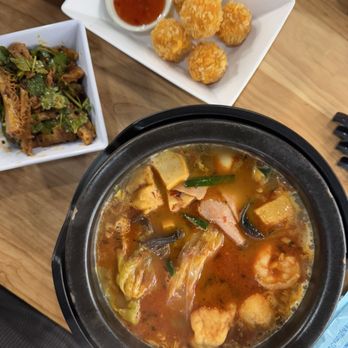 Shi Miao Dao - mala soup broth and shrimp balls with cheese filling appetizer - Chinese Near Me - Falls Church, Virginia Shi Miao Dao - mala soup broth and shrimp balls with cheese filling appetizer - Chinese Near Me - Falls Church, Virginia