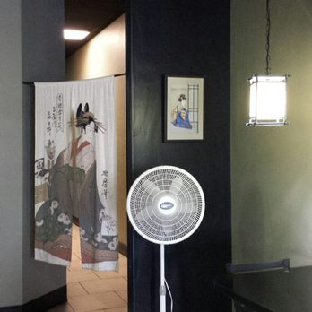 Mr Tokyo - Noren curtain, ukiyo-e print, Japanese style light in subdued interior. - Japanese Near Me - Albuquerque, New Mexico