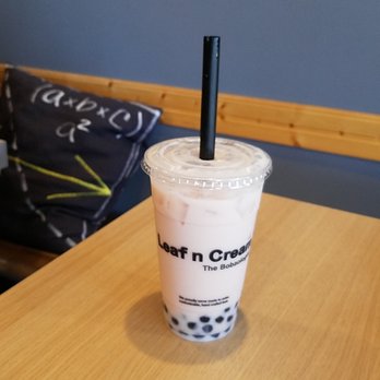 Leaf N Cream - rose and hibiscus green milk tea w/ boba, unsweetened - Bubble Tea Near Me - Tustin, California