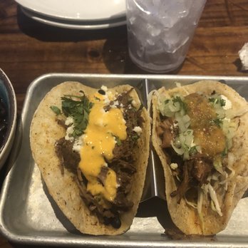 Green Lemon - Shia la beef taco on the left and carnitas taco on the right - Mexican Near Me - Tampa, Florida