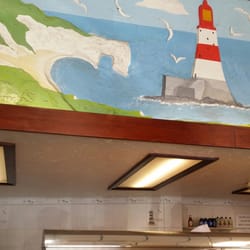 Qualisea Fish Restaurant - Seaside mural on top of take away counter