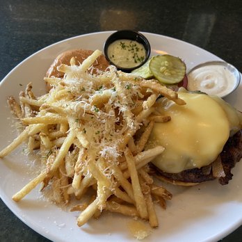 Lyon Grill - gouda burger with truffle fries and aioli on the side - American Near Me - South Lyon, Michigan Lyon Grill - gouda burger with truffle fries and aioli on the side - American Near Me - South Lyon, Michigan