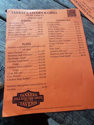 Menu photo 7 Yankees Tavern & Grill Anderson, TX
