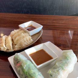 Potstickers and springrolls Potstickers and springrolls