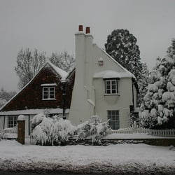 Sandilands - Herons Croft from Addiscombe Rd after a liberal covering of snow 02 , 02 2009. Side view . New front door at road side is just