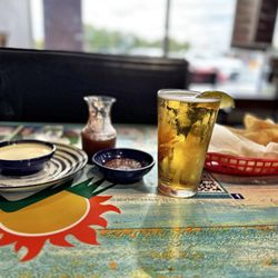 El Dorado Salvadorian & Mexican Restaurant - A cold beer to wash down the Complimentary Chips, Salsa AND queso!