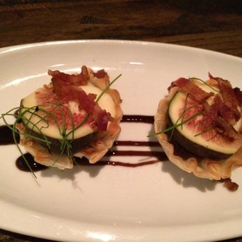 Watertable - Fig and brie tartlettes with bacon bits and rosemary-cranberry compote. - New American Near Me - Huntington Beach, California Watertable - Fig and brie tartlettes with bacon bits and rosemary-cranberry compote. - New American Near Me - Huntington Beach, California