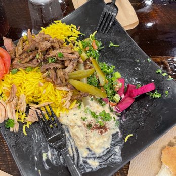Jerusalem Bakery & Grill - Beef and Chicken Shawarma Platter/ we were too hungry - Mediterranean Near Me - Roswell, Georgia