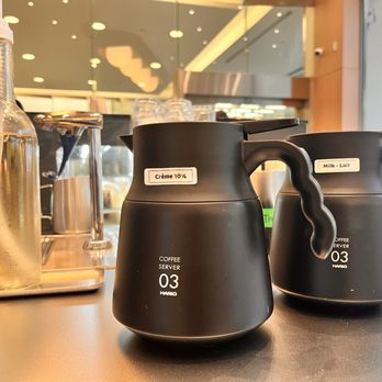 Nīzu Cafe - Milk jugs at the condiment corner - 8/23/26 - Cafes Near Me - Vancouver, British Columbia Nīzu Cafe - Milk jugs at the condiment corner - 8/23/26 - Cafes Near Me - Vancouver, British Columbia