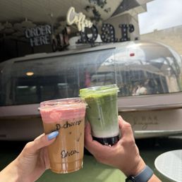 Iced churro latte & blueberry matcha Iced churro latte & blueberry matcha