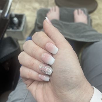 Palace Nail Lounge Gilbert - Pink and white ombré with silver detail. - Nail Salons Near Me - Mesa, Arizona