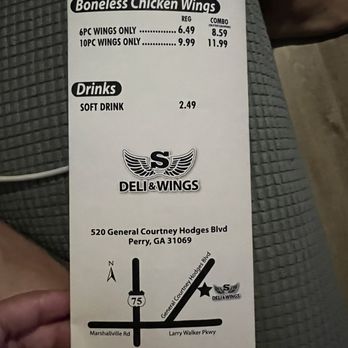 S Deli & Wings - a menu for a restaurant - Chicken Wings Near Me - Perry, Georgia