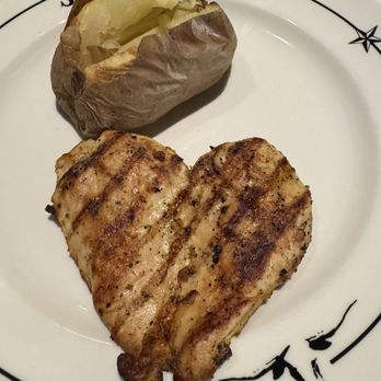 Saltgrass Steak House - Grilled chicken and baked potato, loaded on the side. Loved the heart! - Seafood Near Me - Stateline, Nevada Saltgrass Steak House - Grilled chicken and baked potato, loaded on the side. Loved the heart! - Seafood Near Me - Stateline, Nevada