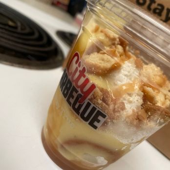 City Barbeque - Banana Pudding.. these things cost too much to not be filled up completely - Barbeque Near Me - Raleigh, North Carolina