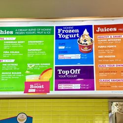 Menu of smoothies, yogurts, and juices
