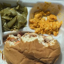 Off The Farm Barbque - Pulled pork sandwich (half eaten)