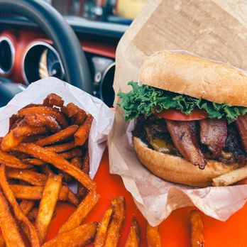 Bob's Atomic Burgers - Double Burger with Sweet Potato Fries - Burgers Near Me - Golden, Colorado Bob's Atomic Burgers - Double Burger with Sweet Potato Fries - Burgers Near Me - Golden, Colorado