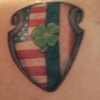 Long Beach Ink Assassins - Irish American shield done by Ed Diablo in 2006 - Tattoo Near Me - Long Beach, California Long Beach Ink Assassins - Irish American shield done by Ed Diablo in 2006 - Tattoo Near Me - Long Beach, California