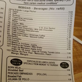 Original Rio Cristal - Menu - Cuban Near Me - Miami, Florida