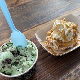 Mint chocolate chip ice cream and custom ice cream sandwich Mint chocolate chip ice cream and custom ice cream sandwich