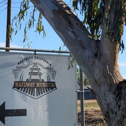 Southern California Railway Museum - Signage to the parking lot for the museum.