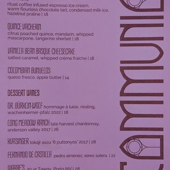 Communion - Dessert menu - Desserts Near Me - San Diego, California Communion - Dessert menu - Desserts Near Me - San Diego, California