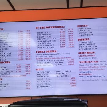 Alzer's BBQ - Menu - Barbeque Near Me - Cedar Park, Texas