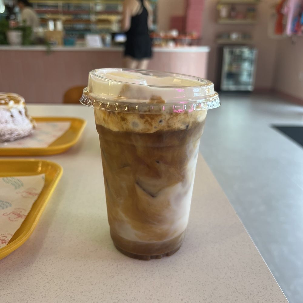 Scouts Doughnuts - Latte with orange vanilla cold foam - Donuts Near Me - Greenville, South Carolina Scouts Doughnuts - Latte with orange vanilla cold foam - Donuts Near Me - Greenville, South Carolina