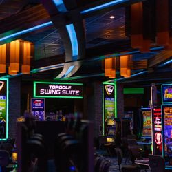 TopGolf Swing Suite - Located inside of Spirit Mountain Casino in Grand Ronde, OR. 

Four simulator bays to play virtual golf and a variety of virtual games.