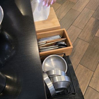 Moo Bong Ri Korean Restaurant - Slide-out drawer for dining utensils and napkins - Korean Near Me - Oakland, California Moo Bong Ri Korean Restaurant - Slide-out drawer for dining utensils and napkins - Korean Near Me - Oakland, California