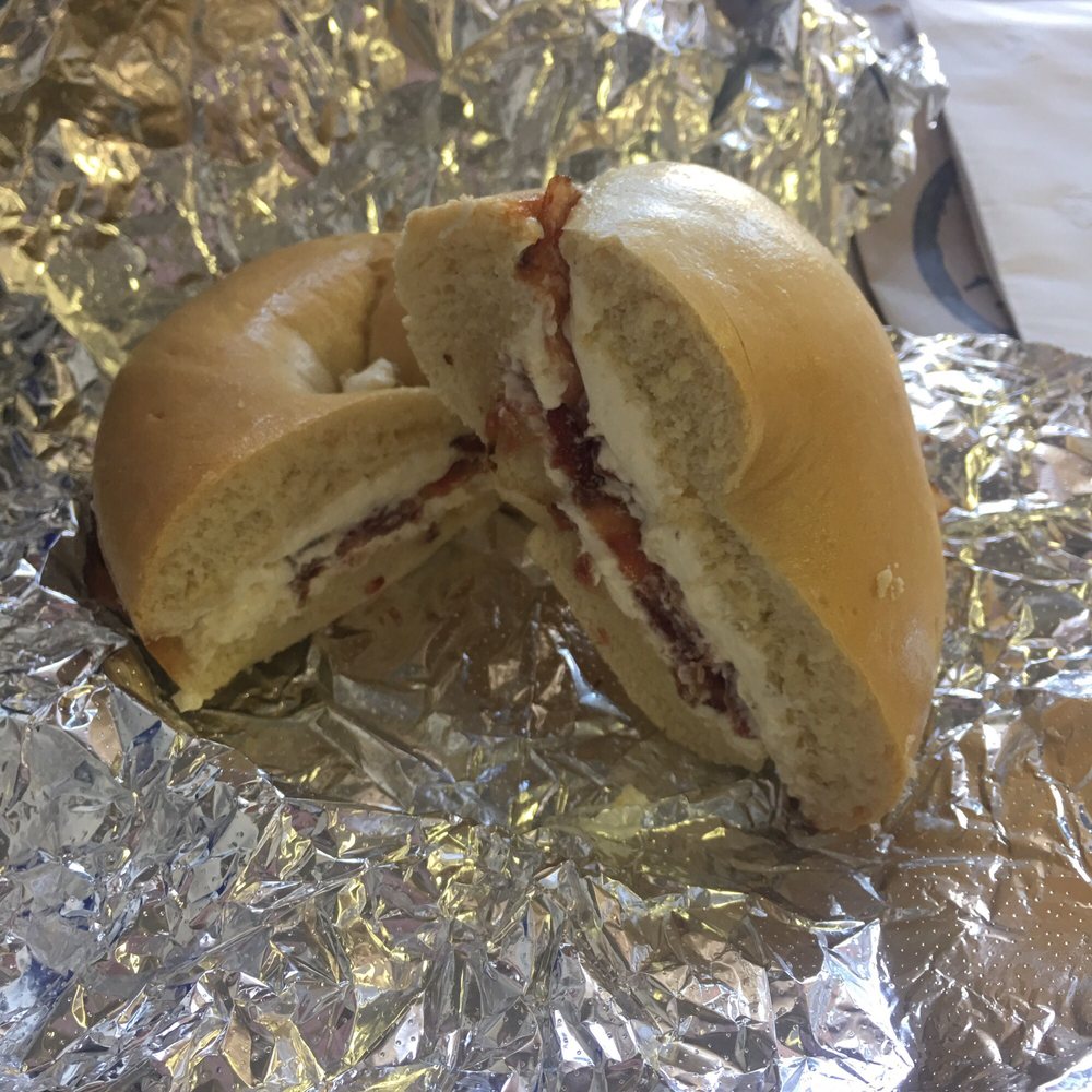 Mort's Bagels - I went plain and just got a bagel with plain cream cheese and bacon, but it did not disappoint! - Bagels Near Me - Cheyenne, Wyoming Mort's Bagels - I went plain and just got a bagel with plain cream cheese and bacon, but it did not disappoint! - Bagels Near Me - Cheyenne, Wyoming