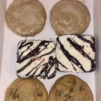 Crumbl - Brea - December 2 - 7: Honey Bun, Jimmy Fallon's Holiday Seasoning Candy Cane Brownie, Milk Chocolate Chip - Bakeries Near Me - Brea, California