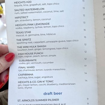 Heights & Co - Cocktail Menu - Cocktail Bars Near Me - Houston, Texas