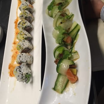 KA Sushi - My rolls... Yellow rose on left and cucumber jack on the right. They were so small. ; ( - Japanese Near Me - Houston, Texas