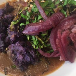 Lentil based haggis with purple potatoes and lovely pickled onions. Lentil based haggis with purple potatoes and lovely pickled onions.