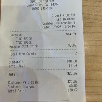 Dave's Hot Chicken - My receipt - Chicken Shop Near Me - Union City, California Dave's Hot Chicken - My receipt - Chicken Shop Near Me - Union City, California