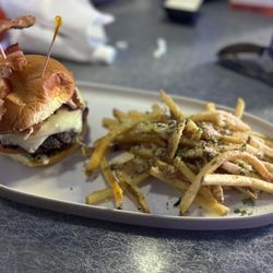 Dave & Buster's Wayne - Bacon Burger with Truffle Fries.