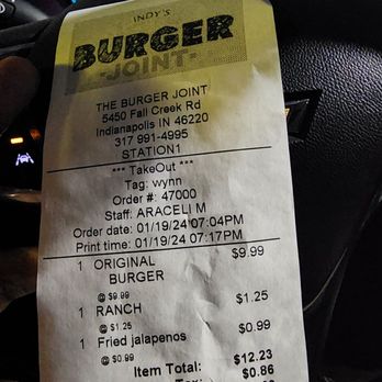 The Burger Joint - Receipt - Burgers Near Me - Indianapolis, Indiana