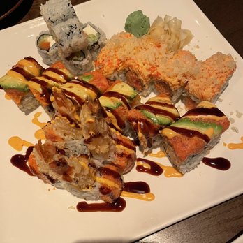 Passion Fin - (left to right) 8 Pieces Red Skins Roll, 8 Pieces Dynamite Roll (bottom), Philadelphia Roll (top) - Asian Fusion Near Me - Vienna, Virginia