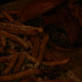Burger Bar Chicago - The Bacon Burger and Parmesan Truffle Fries (I don't know what happened to the flash on this one!) - Burgers Near Me - Chicago, Illinois