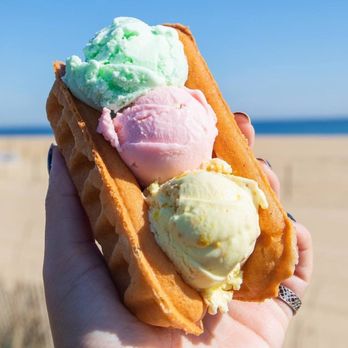 Coney Waffle Ice Cream - hand holding waffle with three scoops of ice cream - Ice Cream & Frozen Yogurt Near Me - Long Branch, New Jersey Coney Waffle Ice Cream - hand holding waffle with three scoops of ice cream - Ice Cream & Frozen Yogurt Near Me - Long Branch, New Jersey