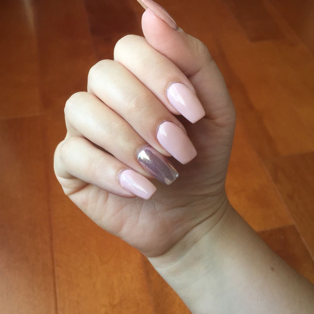 Citi Nails & Spa - Nude short coffin nail with duo chrome accent. - Day Spas Near Me - Corona, California