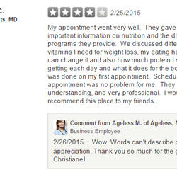 Ageless M.D. - Patients Yelp review on 02/25/2015