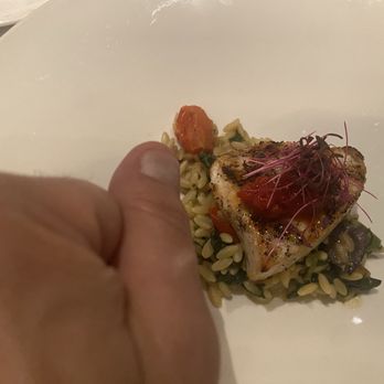 Bistro d’Azur - Swordfish (against thumb for scale) - French Near Me - South Orange, New Jersey